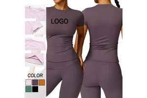 Custom Workout Clothes Yoga Fitness Gym Sport Workout Running Short Sleeve Tops for Women