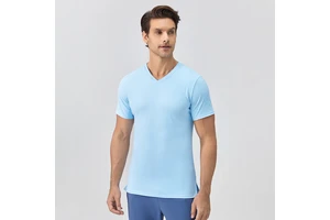 Men's Summer Yoga Sports Suit 30D Fine Yarn Series Breathable Quick-Drying Soft Close-Running Fitness Top Short Sleeves