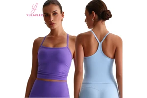 2025 Trendy Women Workout Yoga Tops With Build In Bra High Quality Cropped Sports Bra Running Sleeveless T Shirts