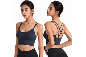 Custom Solid Female Shockproof Women Active Tank Top Fitness & Yoga Wear Cross Straps Sportswear Seamless Sport Bra Crop Top
