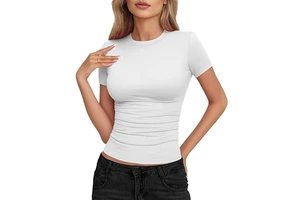 Ladies' Basic Short-sleeved Round Neck Slim Fit Knitted Breathable T-shirt 2025 Summer Outfitting Cute Tight Shirt