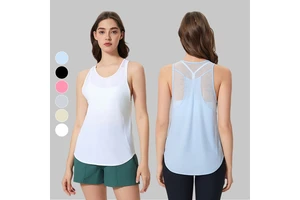 Wholesale Lightweight Women's Sleeveless Running Tops Breathable Quick Dry Gym Mesh Back Sports Vest Yoga Tank Top