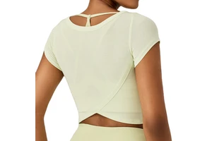 Women Outdoor Round Neck Sport Training Wear Workout Clothing Yoga Tops for Women Gym Mesh T-shirt