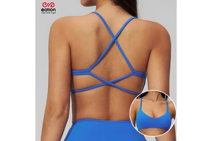 Custom Strappy Cross Back Sports Bra for Women V Neck Hidden Band Naked Feel Padded Gym Yoga Crop Top Fitness Sports Bra