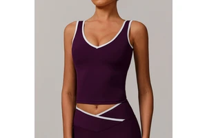 Tight Contrasting Color Fashionable Sports Vests Deep V-neck Sexy Backless Yoga Vest Outdoor Running Fitness Yoga Sports Top