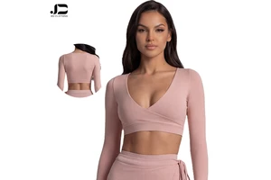 Long Sleeved Workout Clothes Front Cross Sport Top Female Ballet Style Senior Sense Yoga Dress Long Sleeve Yoga Top Custom Logo