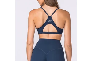 Custom Logo XS-2XL Nylon Spandex High Quality Deep V Neck Thin Strap Cut Out Yoga Top Sports Bra Women Designer Gym Wear Fitness