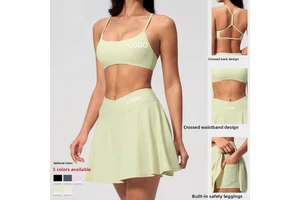 New Sports Beauty Back Yoga Bra Shorts Suit Anti-running Quick-drying Solid Spandex/Nylon Two-piece Women's Yoga Set Front Logo