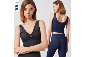 Hot Selling Beauty Back Deep V Short Style Round up Sports Tank Top for Women Running Fitness Yoga Vest
