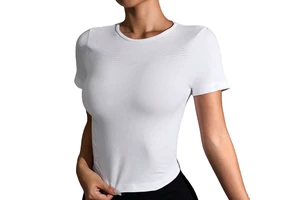 [Sample Style] Euro-American Cross-Border Women's Short-Sleeve Seamless Quick-Drying Spandex/Nylon Tight-Fitting White Yoga