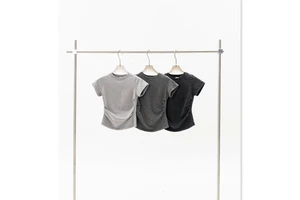Summer American Style Waist-cinching Slimming Round Neck T-shirt Y2k Sexy Girl Shoulder Wash 285G Short Sleeve