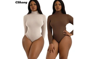 Women's Sports Yoga Bodysuits High Neck Bottoming Top Slim Fitness Long Sleeved Bodysuits