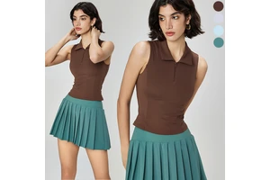 Quick Dry Turn-down Collar Basic Clothes Half Zip Slim Fitness Vest Sports Wearing Push up Removeable Padded Yoga Tank