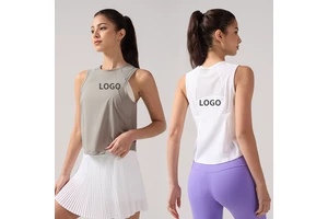 Women's Quick-Dry Breathable Mesh Sports Vest Casual Style Yoga Top with Short Casual Neck Cover-Up