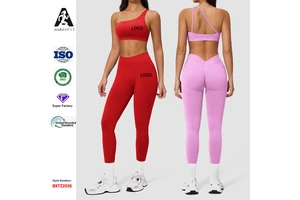 Seamless Solid Sports Suit Slanted Shoulder Outdoor Wear Tight Running Quick-drying Yoga Suit Women's Casual Fitness Clothes
