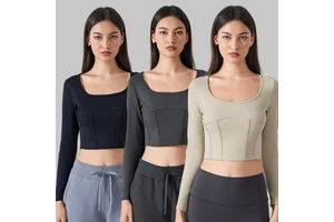 Custom Logo New Fishbone Tangential Square Collar Yoga Long Sleeve Women Naked Slimming Exercise Long Sleeve