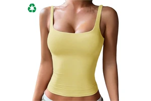 Custom Eco-Friendly Recycled Scoop U Neck Breathable Gym Active Solid Color Tops Workout Yoga Tank Tops