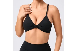 Hot Selling Sexy Deep Low V Neck Front Twist Cross Back Push up Sports Bra Running Yoga Bra