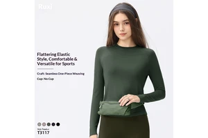 Quick-dry Sweat-Wicking 100% Nylon Solid Simple Long-Sleeve Tight-Fitting Women's Yoga Top for Pilates Training Fitness Running