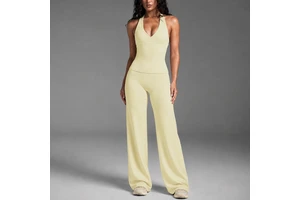 Women Pilates Yoga Clothes Suit Sexy Backless Tank Top & Wide-Leg Pants Gym Fitness Set
