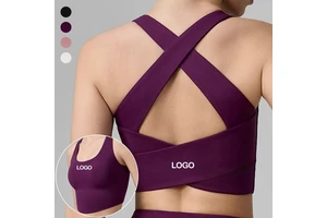 Women's Wide Straps Sports Bra Double Layers Cross Back Hollow Yoga Crop Tops Quick Dry Fixed Paddings U Neck Gym Fitness Top