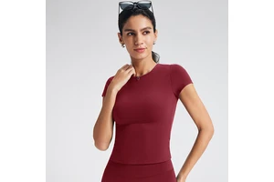 Women Sculpting Fitness Top Round Neck Short Sleeve Breathable Slim Fit Workout Running Athletic Tee