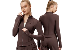 DWJS124074 Ladies Fashion Design 4 Way Stretch Fabric Long Sleeve Yoga Sports Jackets Newly Zipper Front Yoga Gym Wear Top