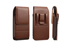 6.1 to 7.2'' Universal Outdoor Sports Leather Mobile Phone Waist Bag with Plastic Belt Clip Hook