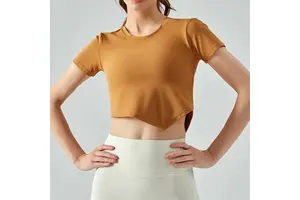 Crop Tops Sexy Fit Short Sleeve Woman Clothing Workout Yoga Wear 100% Cotton T-Shirt Breathable Streetwear Crop Shirt For Girls