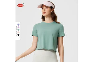 Summer Cool Breathable Yoga Outfit Women's Loose Fit Short Sleeve T-Shirt Trendy Versatile Gym Workout Top