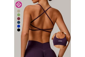 Custom Logo Seamless Yoga Quick-Dry Fitness Tank Top Straps Breathable Cross Back Running Gym Sports Bra