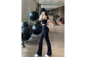Plus Size Solid Color for Wrinkle-Resistant Tummy Control Flared Leg Yoga Pants-Full-Length Shapewear for Pilates