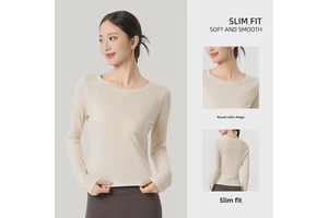 Cross-border Crew Neck Breathable Lightweight Quick Dry Four-Way Stretch Solid Yoga Pilates Fitness Clothes Long-sleeved Women's