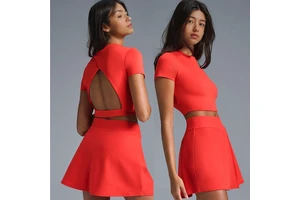 Aoyema Open Back Tops Crop Soft Breathable Sexy Short Sleeve New Design Quick Dry Yoga Fitness Wear Tennis Top Skirts Sets