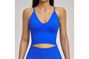 Custom Logo Women's Yoga Sports Bras Breathable V-neck Workout Tank Tops Seamless Gym Wear