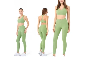 New Arrival Latest Design Women Yoga Set Spandex/Nylon 2-Piece Plus Size Solid Plaid Front Anti-Uv Quick Dry Sports Gym Wear