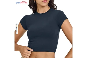Hot Selling Women Crop Top Gym Fitness Tight T-Shirts Round Neck Slim Fit Yoga Workout Tees