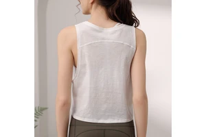 Womens Tops Sleeveless Vest Loose Crop Cotton Lightweight Sheer Breathable Gym Clothes Activewear Yoga Fitness Workout Casual