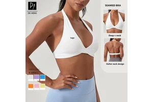 Wholesale Healter Deep V Neck Sexy Woman Open Back Yoga Fitness Workout Gym Crops Top Breathable Sportswear Bra
