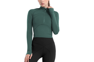 Women Breathable Zip Yoga Top Slim Fit Long Sleeve Activewear Sports Shirt Gym Fitness Lightweight Flexible Comfortable Front