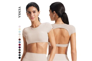 Women's Quick Dry Top Slim Breathable Hollow Out Beautiful Back Athletic Wear Casual High Strength Round Neck Sport Yoga T Shirt