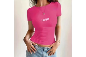 Summer Slim Fit Casual T-Shirt Round Neck Short Sleeved in Spandex Comfortable Short Length Top