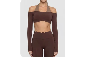 Women's Brushed Spandex/Nylon Four-Way Stretch Eco-Friendly Long-Sleeve Sports Top Built-In Chest Pad Quick-Drying Yoga Set