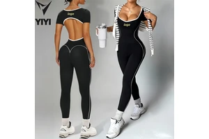 Newest Seamless Yoga Bodysuits Women's U-Neck Short Sleeve High Waist Slimming Yoga Sportwear Hollow Back Fitness Jumpsuit