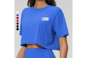 Custom Logo Women's Loose-Fit Gym Sports Shirt Short Sleeve Crop Top Comfortable Gym Tee Sweat-Wicking Breathable Yoga T-Shirts