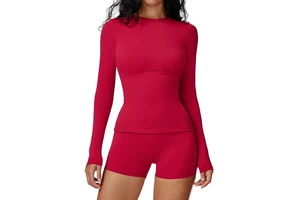 Women Brushed Nine Quarter Sleeve Sweat-Wicking for Yoga Shirt Neck Slim Fit Fitness Wear Outdoor Running
