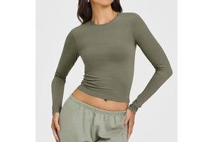 Custom Logo Women's T-shirt Long Sleeve Round Neck Yoga Sportswear Top Solid Slim Fit Gym Fitness Running Workout Clothing