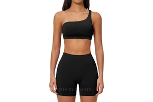 Seamless Yoga Set Women Off-Shoulder Quick-Dry Sports Suit Tight-Fit Fitness Outfit Outdoor Running Gym Workout Activewear Set