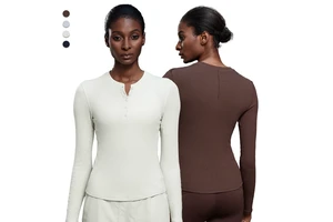 D25146 Women Modal Comfortable Sporty Top for Fitness Long-sleeved Button Collar Yoga Shirt