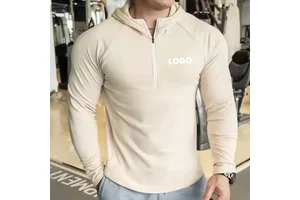 Manufacturer Active Men'S Breathable Long Sleeves Fleece Half Zip Hooded Tops Fitness Workout Custom Plain Running Shirts Hoodie